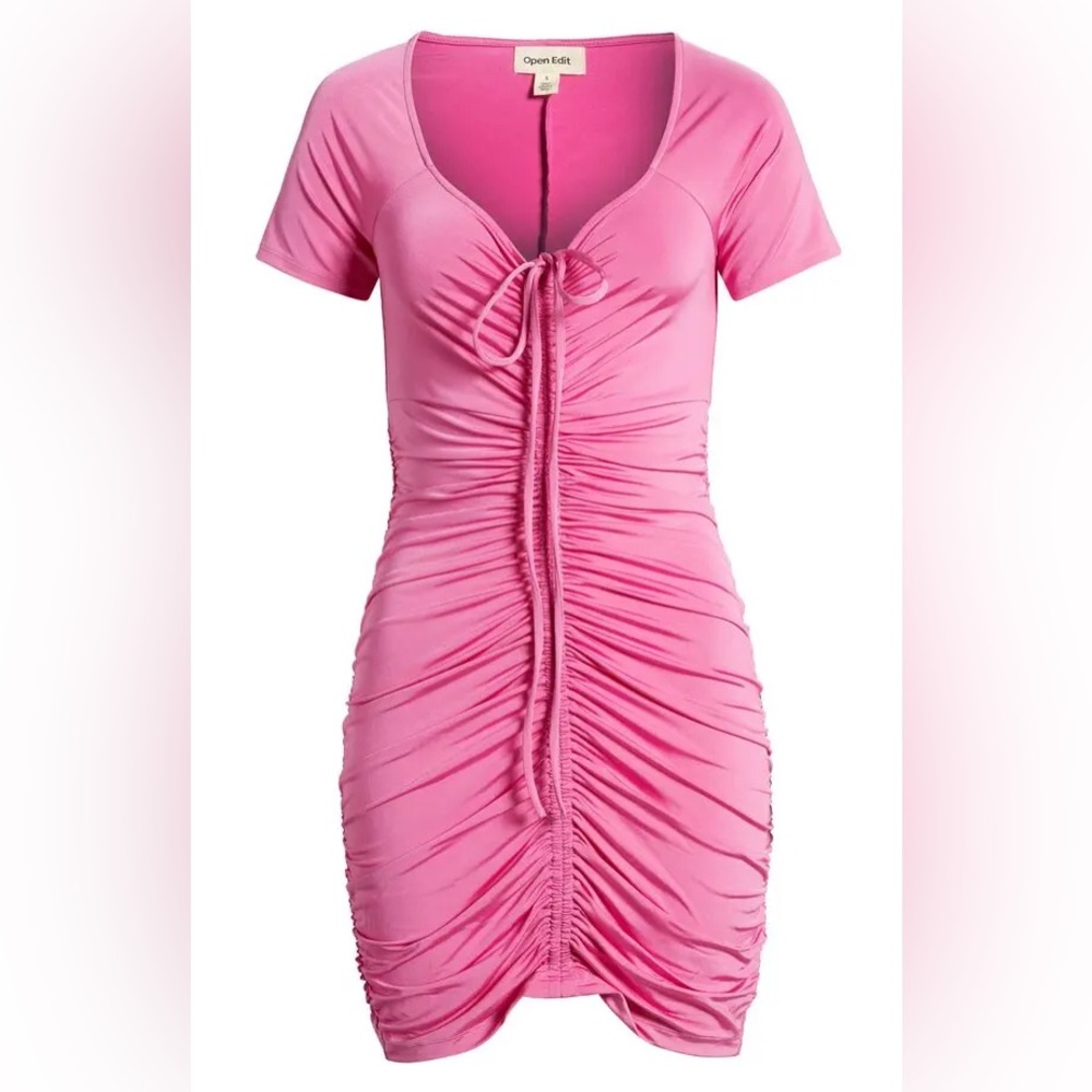 Open edit, pink rosebud, Nordstrom ruched mini dress